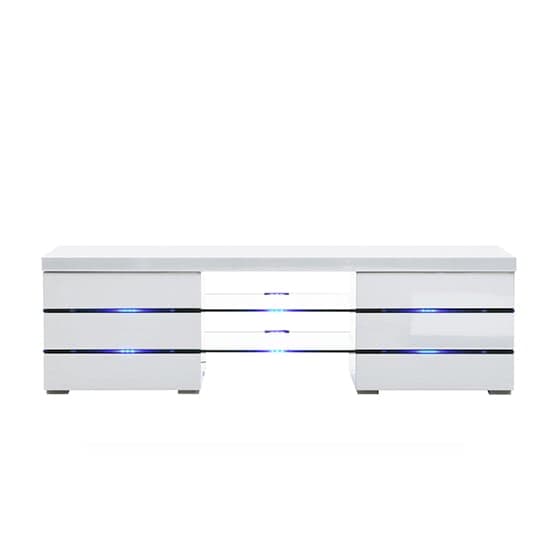 Svenja High Gloss TV Stand In White With Blue LED Lighting_2