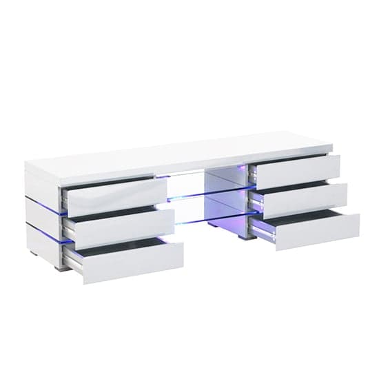 Svenja High Gloss TV Stand In White With Blue LED Lighting_3