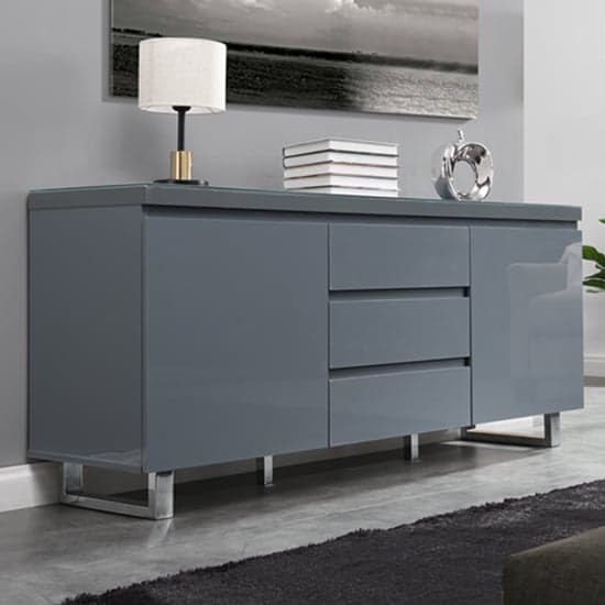 Sydney Large High Gloss Sideboard With 2 Door 3 Drawer In Grey