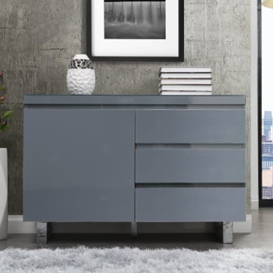 Sydney Small High Gloss Sideboard With 1 Door 3 Drawer In Grey_2