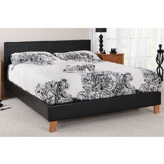 Tivolin Bed In Black Faux Leather With Wooden Legs_4