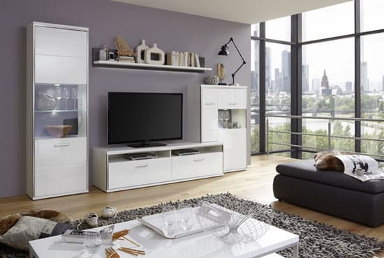 Libya Wide LCD TV Stand In White High Gloss With 2 Drawer_6