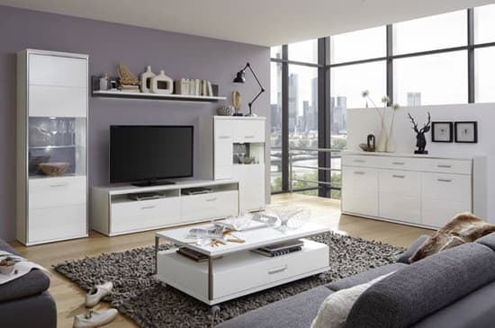 Libya Wide LCD TV Stand In White High Gloss With 2 Drawer_7