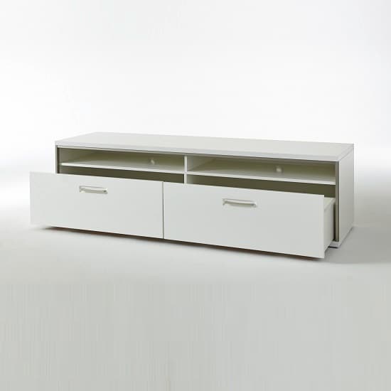 Libya Wide LCD TV Stand In White High Gloss With 2 Drawer_3