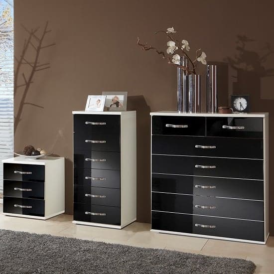 Luton Chest of Drawers Tall In High Gloss Black Alpine White_2
