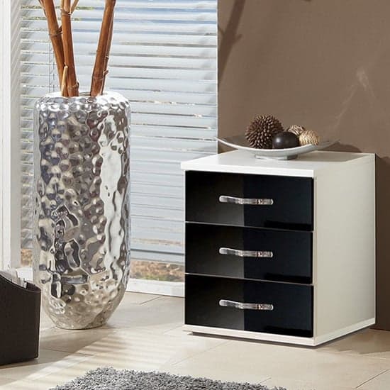 Luton Bedside Cabinet In High Gloss Black And Alpine White_1