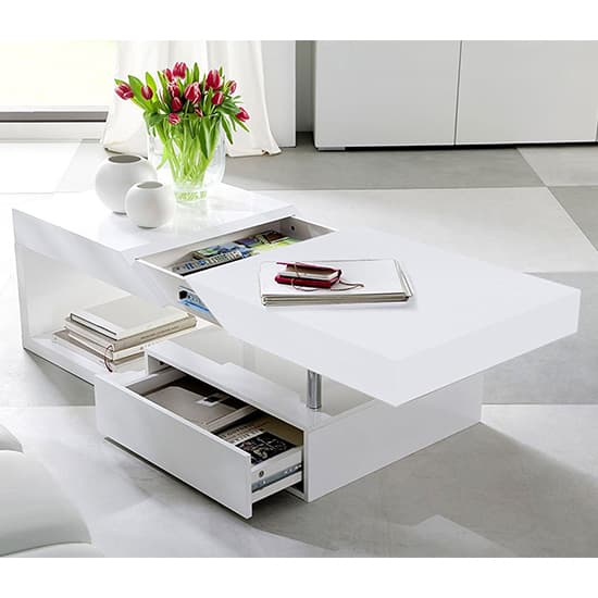 Tuna High Gloss Storage Coffee Table In White Furniture in Fashion