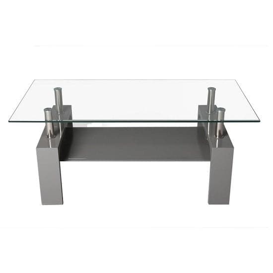 Willis Glass Coffee Table In Clear With Grey High Gloss Legs_2