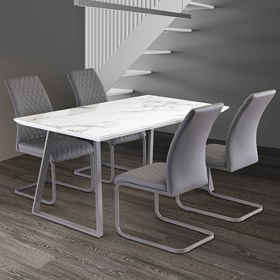 Wivola Marble Effect Dining Table With 4 Huskon Grey Chairs_1