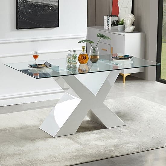 Zanti Clear Glass Dining Table With White High Gloss Legs_1