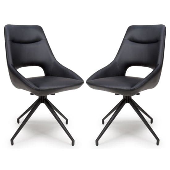 Aara Black Faux Leather Dining Chairs Swivel In Pair_1
