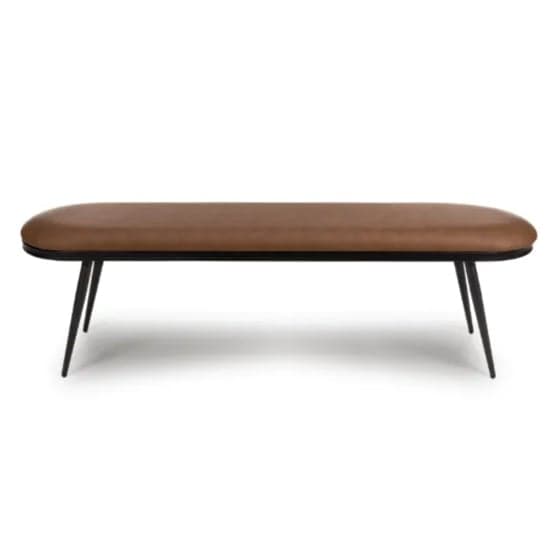 Aara Faux Leather Dining Bench In Tan With Black Metal Legs_2