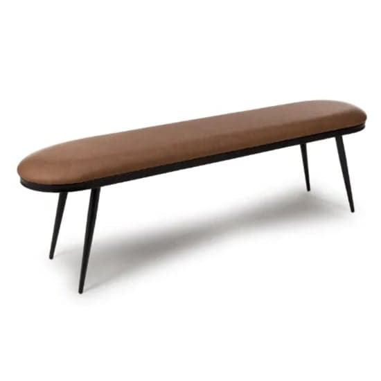 Aara Faux Leather Dining Bench In Tan With Black Metal Legs_1