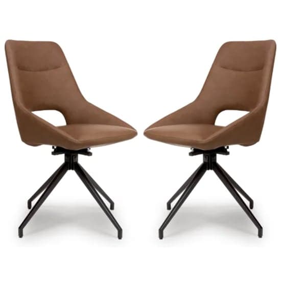 Aara Tan Faux Leather Dining Chairs Swivel In Pair_1