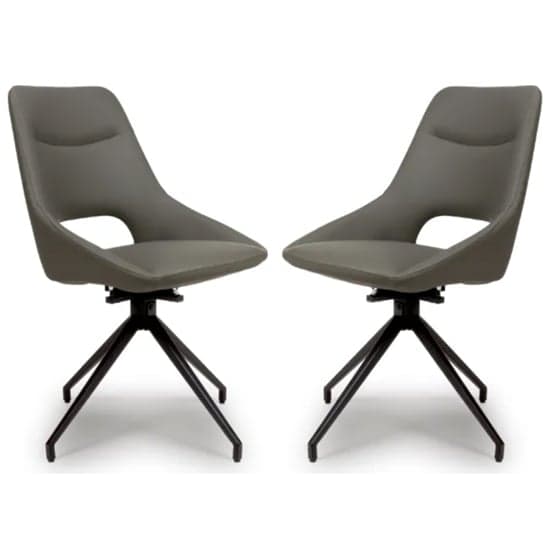 Aara Truffle Faux Leather Dining Chairs Swivel In Pair_1
