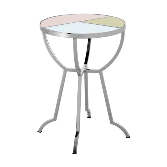 Aarox Round Multicoloured Glass Side Table With Silver Frame_1
