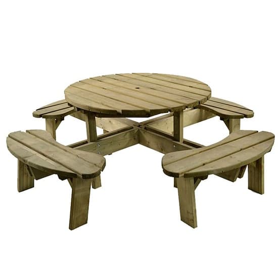 Abbie Scandinavian Pine Picnic Table Round With Benches_1