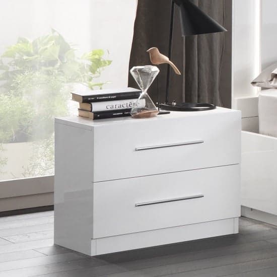 Abby Bedside Cabinet In White High Gloss And 2 Drawers_1