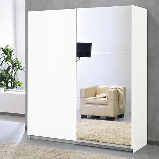 Abby Large Mirrored Wooden Sliding Wardrobe In White_1