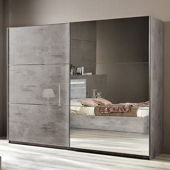 Abby Grey Marble Effect Gloss Large Sliding Mirrored Wardrobe_1