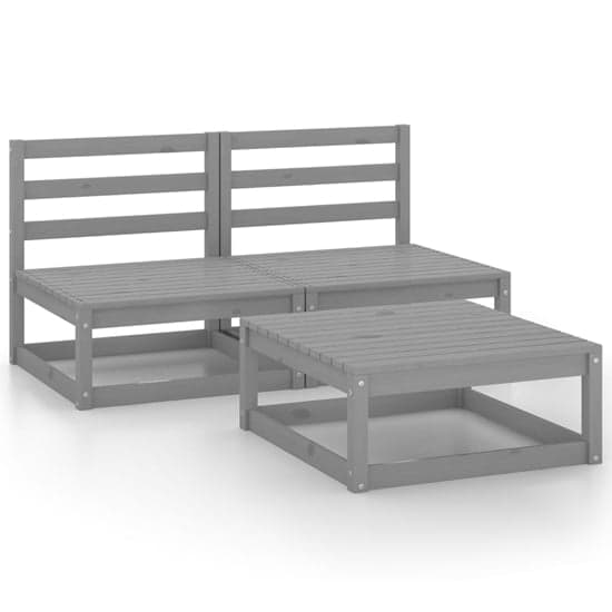 Abby Solid Pinewood 3 Piece Garden Lounge Set In Grey_2