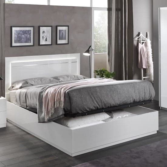 Abby King Size Ottoman Bed In White High Gloss And Lights_1