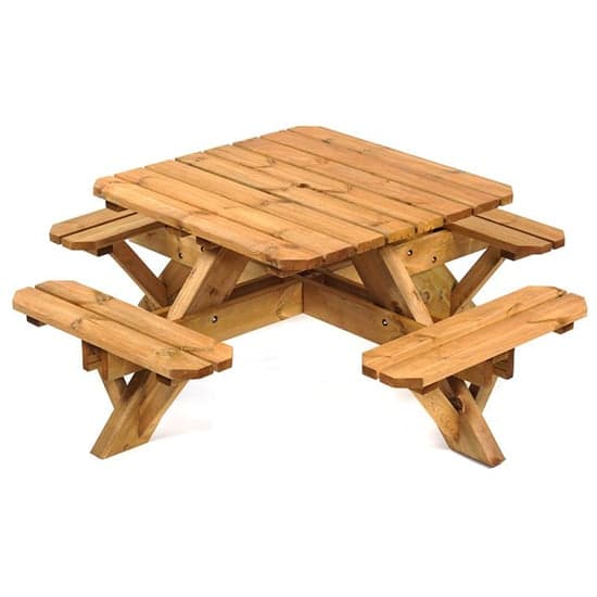 Abene Scandinavian Pine Picnic Table Square With Benches_2