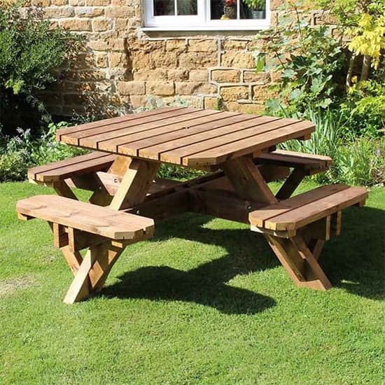 Abene Scandinavian Pine Picnic Table Square With Benches_1