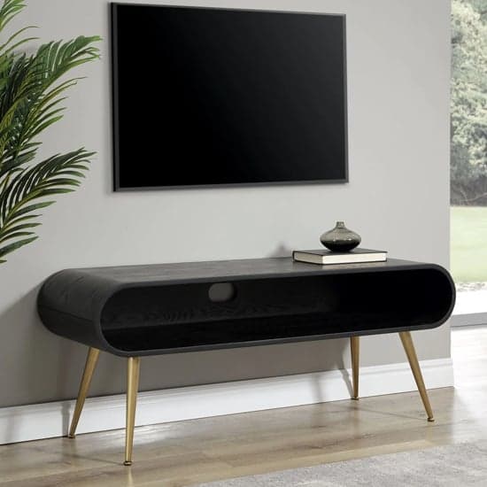 Abeni Wooden TV Stand In Black With Brass Legs_1