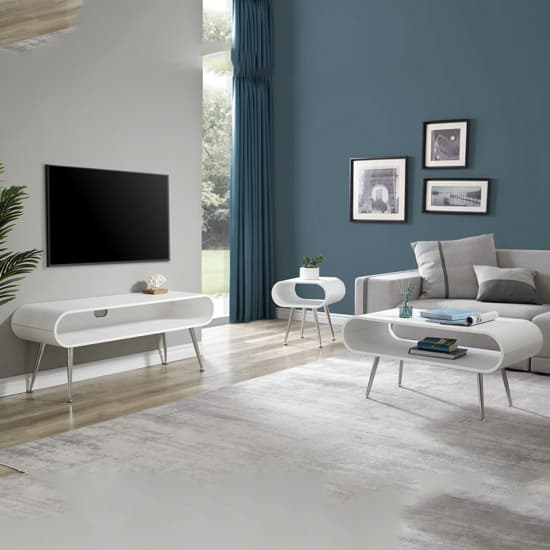 Abeni Wooden TV Stand In White With Chrome Legs_6