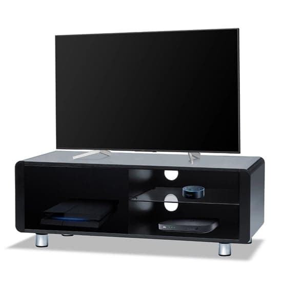 Abbie High Gloss TV Stand With 2 Shelves In Black_4