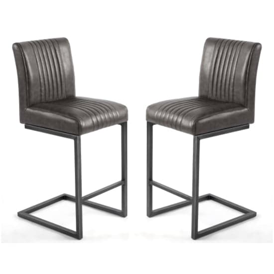 Aboba Grey Leather Effect Cantilever Bar Chairs In Pair_1