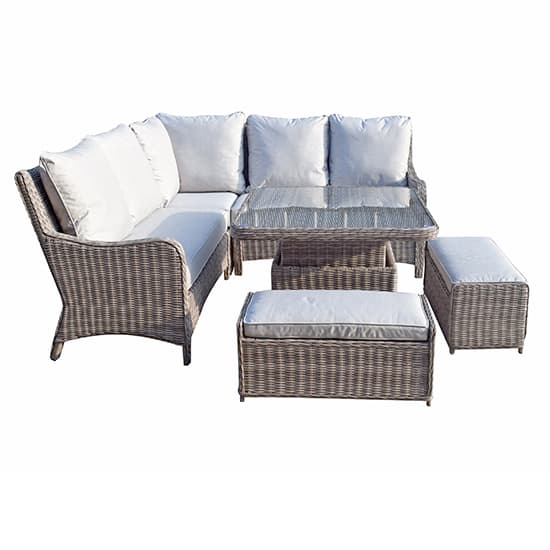 Abobo Corner Lounge Dining Set With 2 Benches In Fine Grey_4