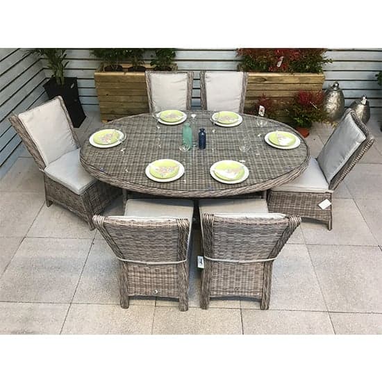 Abobo Oval Glass Dining Table With 6 Armless Chairs In Grey_2