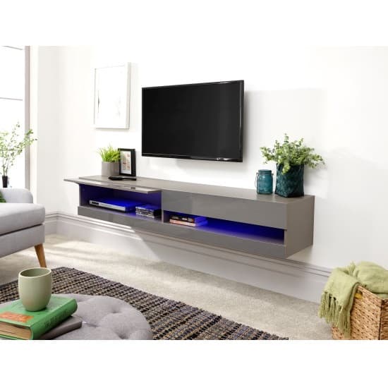 Goole Wall Mounted Medium TV Wall Unit In Grey Gloss With LED_2