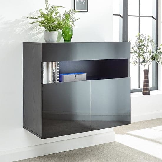 Goole LED Wall Mounted Wooden Sideboard In Black High Gloss_1