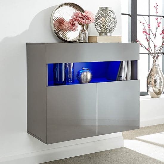 Goole LED Wall Mounted Wooden Sideboard In Grey High Gloss_1
