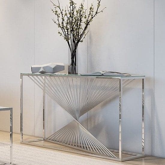 Accrington Glass Console Table With Polished Steel Frame_1