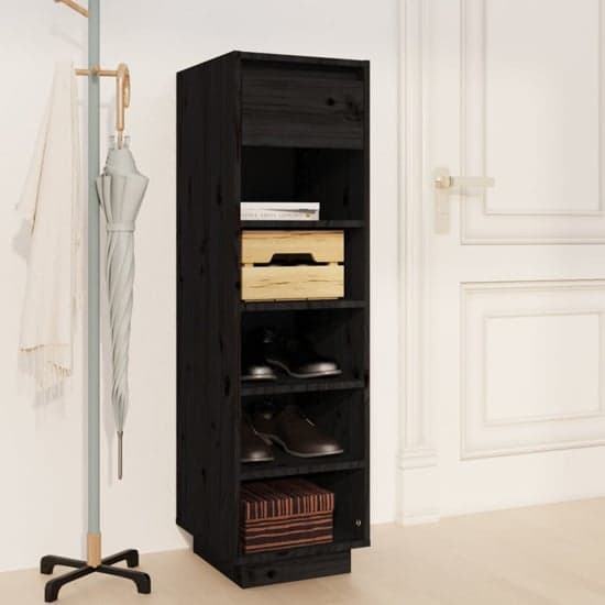Acasia Pine Wood Shoe Storage Cabinet In Black
