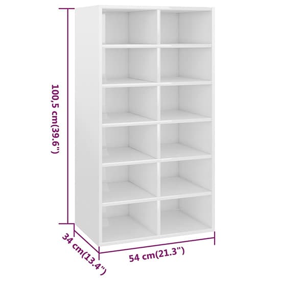Acciai High Gloss Shoe Storage Rack With 12 Shelves In White_4