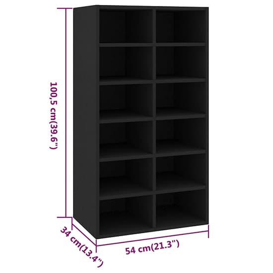 Acciai Wooden Shoe Storage Rack With 12 Shelves In Black_4
