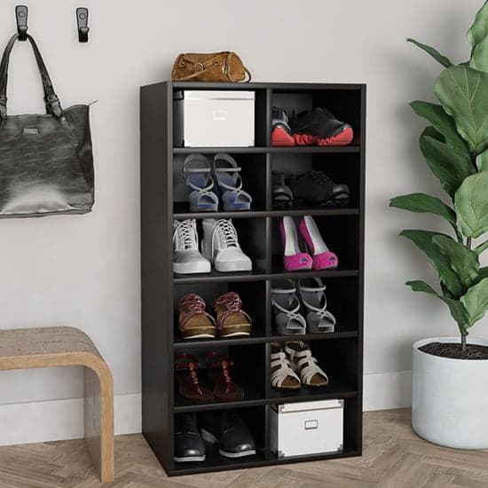 Acciai Wooden Shoe Storage Rack With 12 Shelves In Black_1