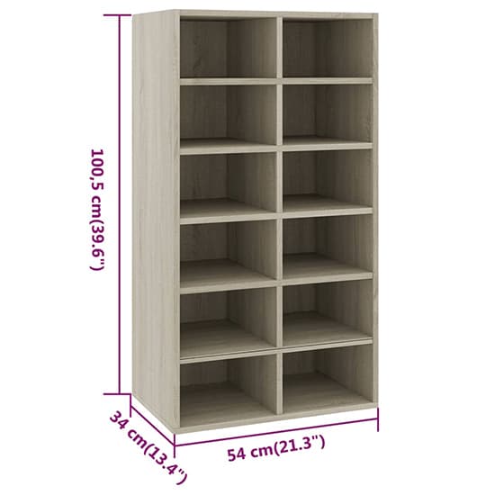 Acciai Wooden Shoe Storage Rack With 12 Shelves In Sonoma Oak_4
