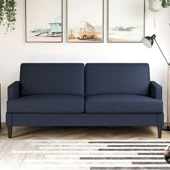Accord Linen Fabric 3 Seater Sofa In Blue With Black Legs_1