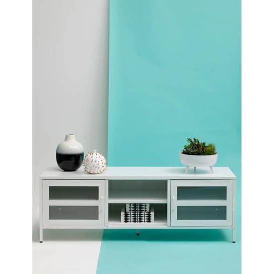 Accra Steel TV Stand With 2 Doors 1 Shelf In White_6