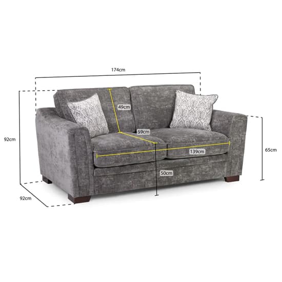 Accra Velvet 2 Seater Sofa With Solid Wood Frame In Grey_6