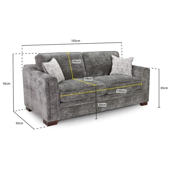Accra Velvet 3 Seater Sofa With Solid Wood Frame In Grey_6
