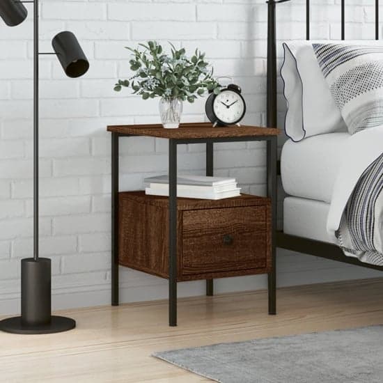 Achava Wooden Bedside Cabinet With 1 Drawer In Brown Oak_1