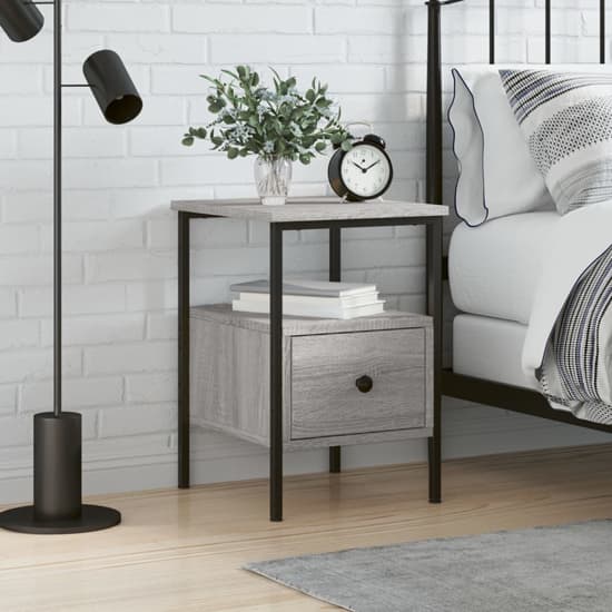 Achava Wooden Bedside Cabinet With 1 Drawer In Grey Sonoma Oak_1