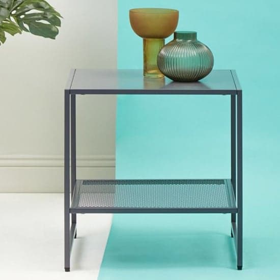 Acre Metal End Table With Open Mesh Shelf In Grey_1